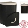 Wäschekorb mit Deckel aus Bambusholz in Schwarz B-Ware