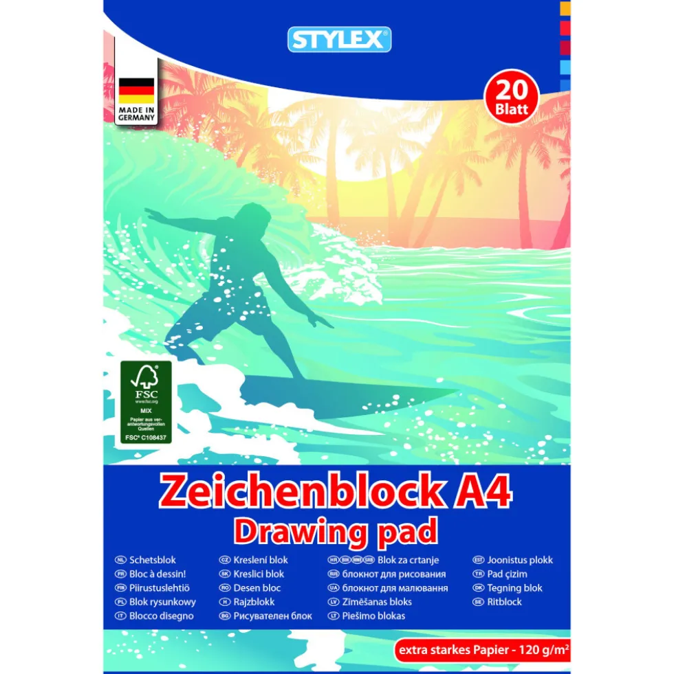 Zeichenblock A4, 20 Blatt, 120 g/m², extra starkes Papier
